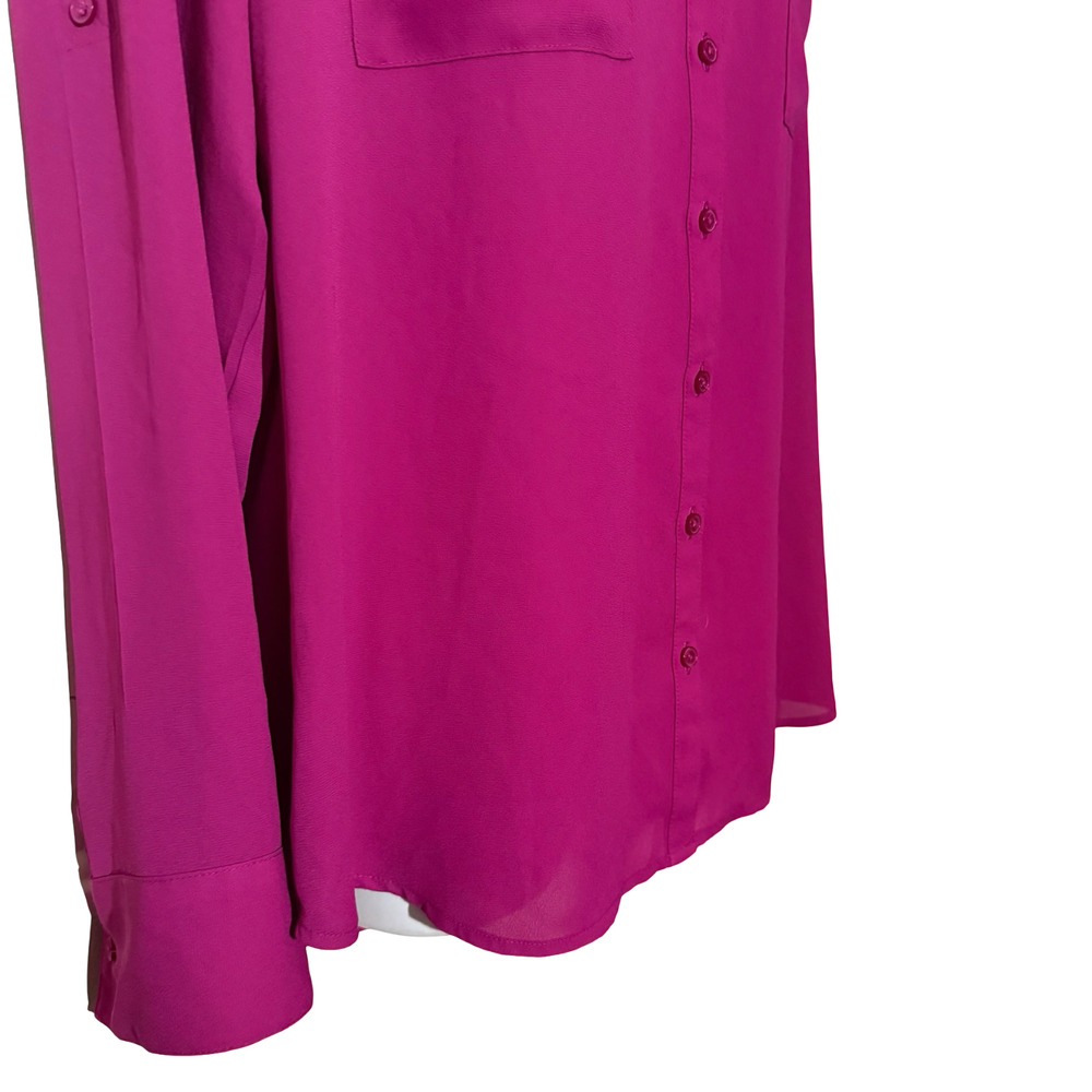 Express The Portofino Shirt Pink Button Up Chiffon Long Sleeve Top V-Neck sz L - Picture 2 of 16